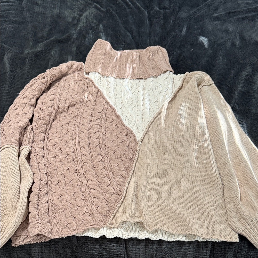 Miss Me Tan and Cream Turtleneck Sweater